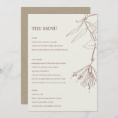RETRO OFF WHITE BLUSH LINE DRAWING FLORAL MENU (Voorkant / Achterkant)