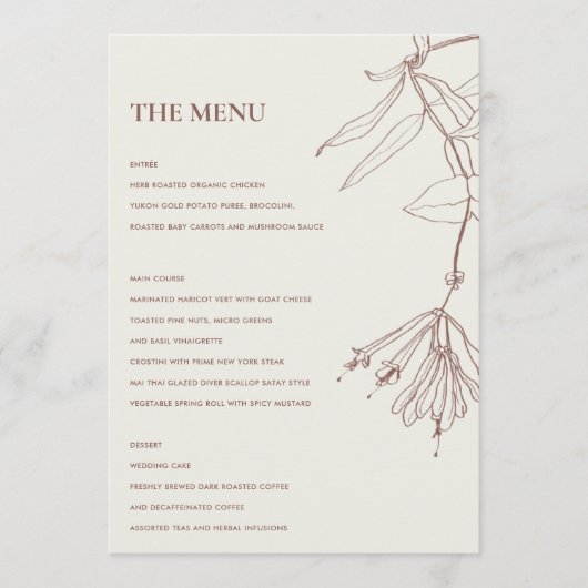 RETRO OFF WHITE BLUSH LINE DRAWING FLORAL MENU (Voorkant)