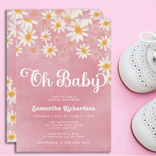 Retro Oh Baby Daisy Baby shower Invitation