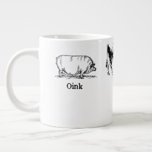 Retro Oink Moo Cluck Pig Cow Kip Extra Grote Beker