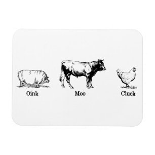 Retro Oink Moo Cluck Pig Koe Chicken Magneet