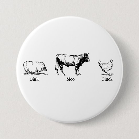 Retro Oink Moo Cluck Pig Koe Chicken Ronde Button 7,6 Cm (Voorkant)