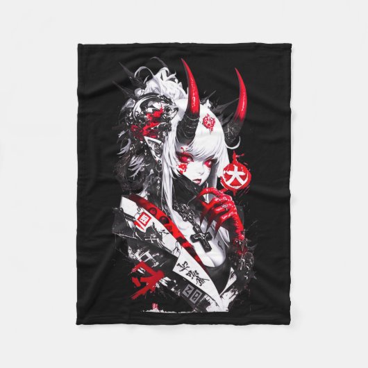 Retro Okami Girl Basic Japan Style Fox Cute Cool M Fleece Deken (Voorkant)