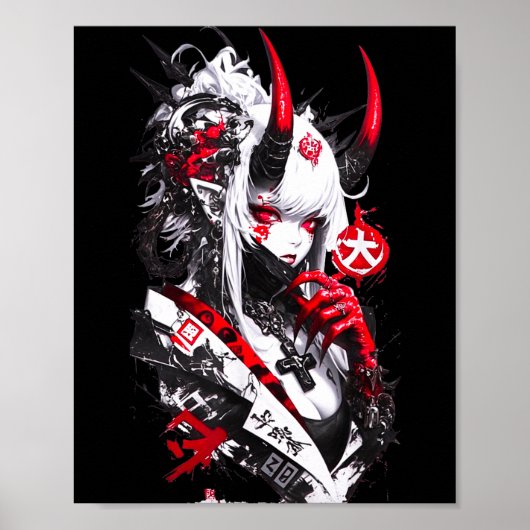 Retro Okami Girl Basic Japan Style Fox Cute Cool M Poster (Voorkant)