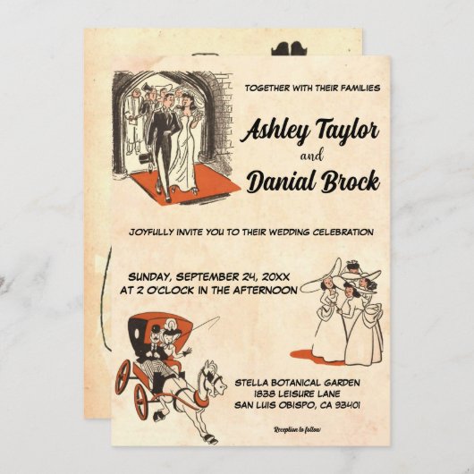  Retro Old 50s Comic Book Classic Wedding Kaart (Voorkant / Achterkant)