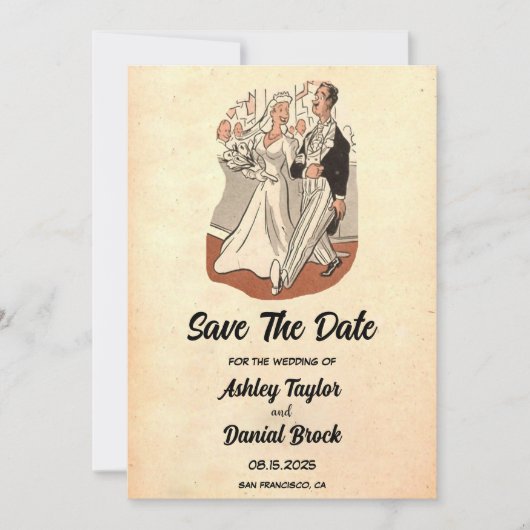 Retro Old 50s Comic Wedding Save the Date Kaart (Voorkant)