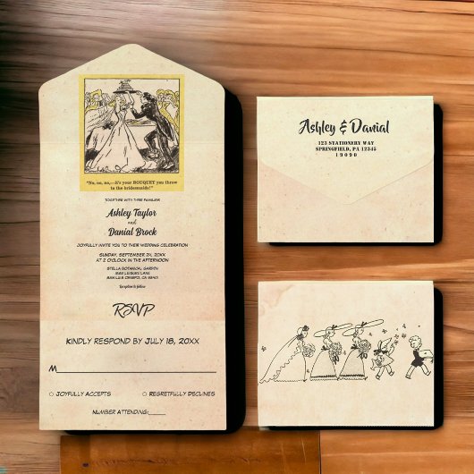  Retro Old Ancient 50s Bride Funny Wedding All In One Uitnodiging