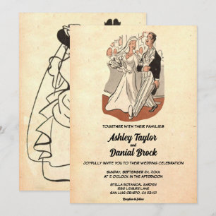 Retro Old Ancient Couple Pop Wedding Kaart