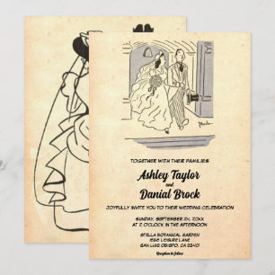Retro Old Ancient Couple Pop Wedding Kaart