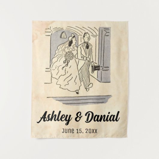  Retro Old Bride and Groom Classic Wedding Wandkleed (Voorkant)