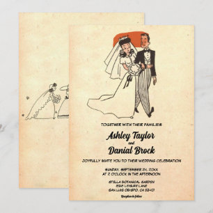 Retro Old Bride Groom Ancient 50s bruiloft Kaart