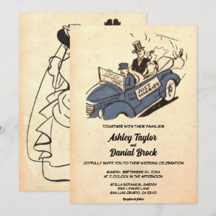 Retro Old Bride Groom Stylish Chic Wedding Kaart