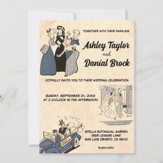  Retro Old Bride Groom Stylish Chic Wedding Kaart (Voorkant)