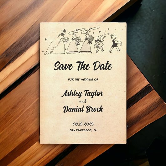  Retro Old Ceremony Wedding Save the Date Kaart