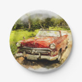  Retro Old Classic Auto Waterverf Art Papieren Bordje (Voorkant)