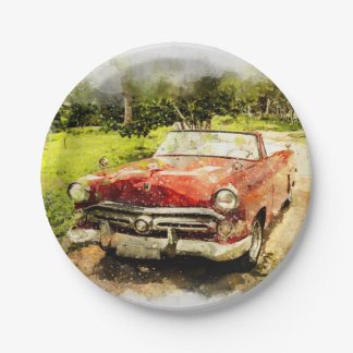 Retro Old Classic Auto Waterverf Art Papieren Bordje