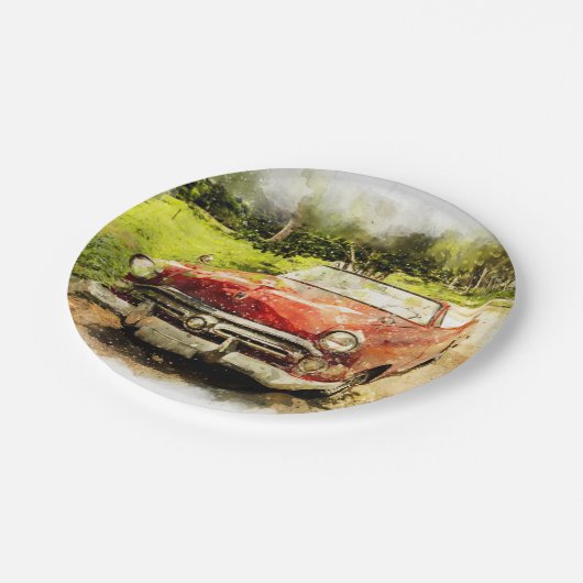 Retro Old Classic Auto Waterverf Art Papieren Bordje (Gekanteld)