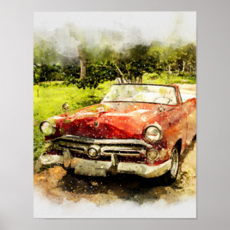 Retro Old Classic Auto Waterverf Art Poster