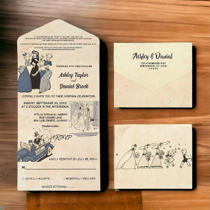 Retro Old Comic Book Stylish Chic Wedding All In One Uitnodiging