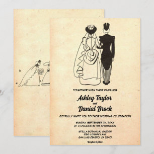 Retro Old Couple 50s Comic Rustic Wedding Kaart