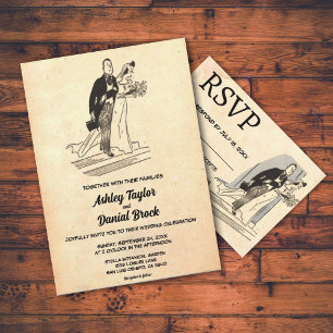 Retro Old Couple Pop Art Rustic Wedding Kaart