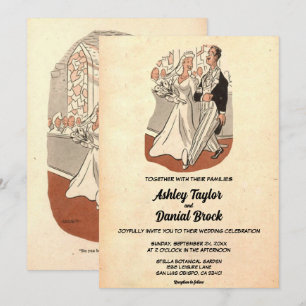 Retro Old Funny Couple 50s Rustic Wedding Kaart