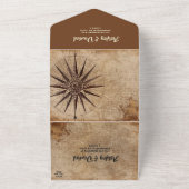 Retro Old Map Sailboat Classic Wedding All In One Uitnodiging (Buitenkant)