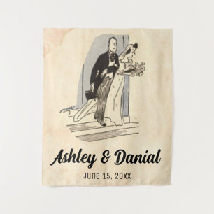  Retro Old Net getrouwd Bride Groom Wedding Wandkleed