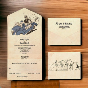 Retro Old Net getrouwd Couple 50s Wedding All In One Uitnodiging