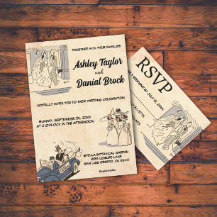  Retro Old Romantic Comic Rustic Wedding Kaart