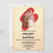 Retro Old Romantic Couple Rustic Wedding Kaart (Voorkant)