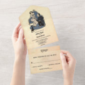  Retro Old Rustic Couple Romantic Wedding All In One Uitnodiging (Afscheurbaar)