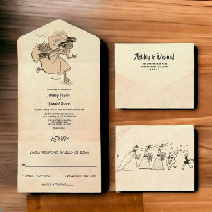Retro Old Rustic Stylish Ancient Wedding All In One Uitnodiging