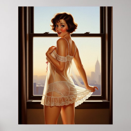 Retro Old School Pin-Up Girl Poster (Voorkant)