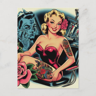 Retro Old School Tattoo Pin Up Briefkaart