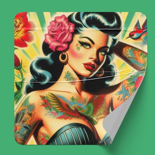 Retro Old School Tattoo Pinup Ronde Sticker