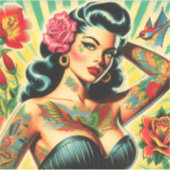Retro Old School Tattoo Pinup Sticker (Voorkant)