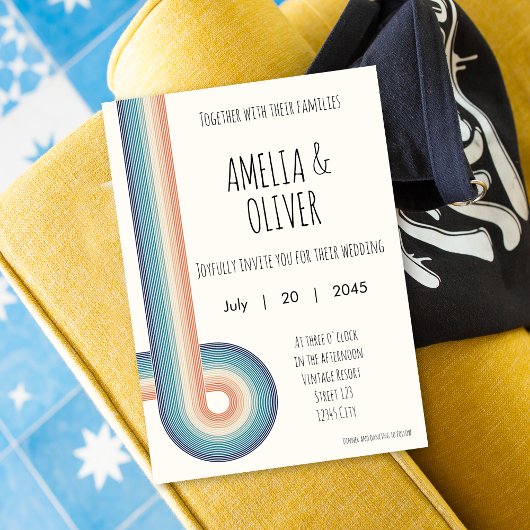 Retro Old Style 70s Wedding Invitation Kaart