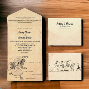 Retro Old Style Funny Bride Rustic Wedding All In One Uitnodiging