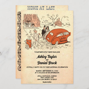 Retro Old Stylish Romantic Rustic Wedding Kaart