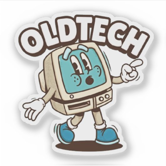 Retro OldTech Cartoon Computer Sticker (Devant)