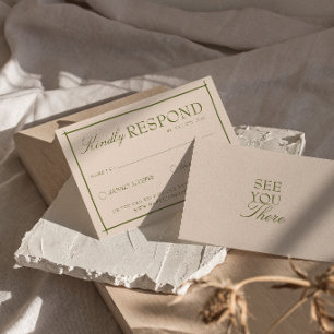 Retro Olijfgroen Beige Boho Oud Geld Trouwen RSVP Kaartje