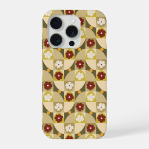 Retro olijfgroene abstracte geometrische met bloem iPhone 15 pro hoesje