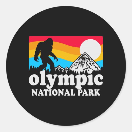 Retro Olympic National Park Bigfoot Ronde Sticker (Voorkant)