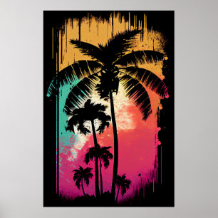 Retro Ombre Pop Art Palm Los Angeles Vibes Poster