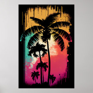Retro Ombre Pop Art Palm Los Angeles Vibes Poster