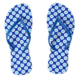 Retro omcirkelde stippen, kobaltblauw en wit teenslippers