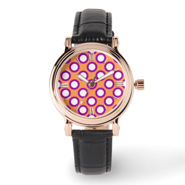 Retro omcirkelde stippen, mandarijn oranje en mage horloge (Voorkant)