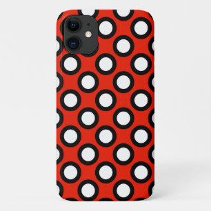 Retro omcirkelde stippen, rood, zwart en wit iPhone 11 hoesje