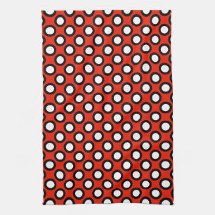 Retro omcirkelde stippen, rood, zwart en wit theedoek
